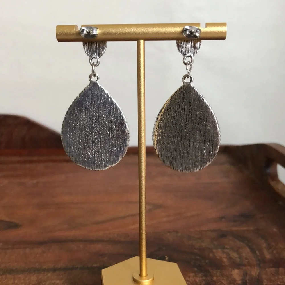 Women’s Boho Silver Plated Faux Turquoises Water Drop Cow Print Pattern Earrings